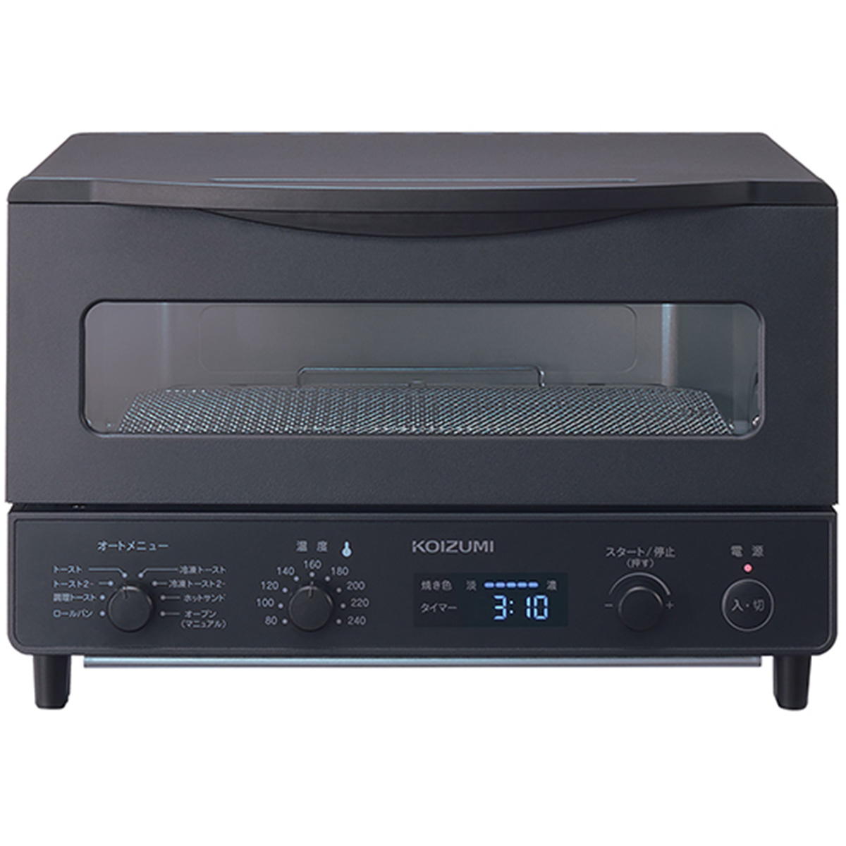 オーブントースター 1225W 温度調節 焼き色調節 タイマー 4枚焼き ブラック