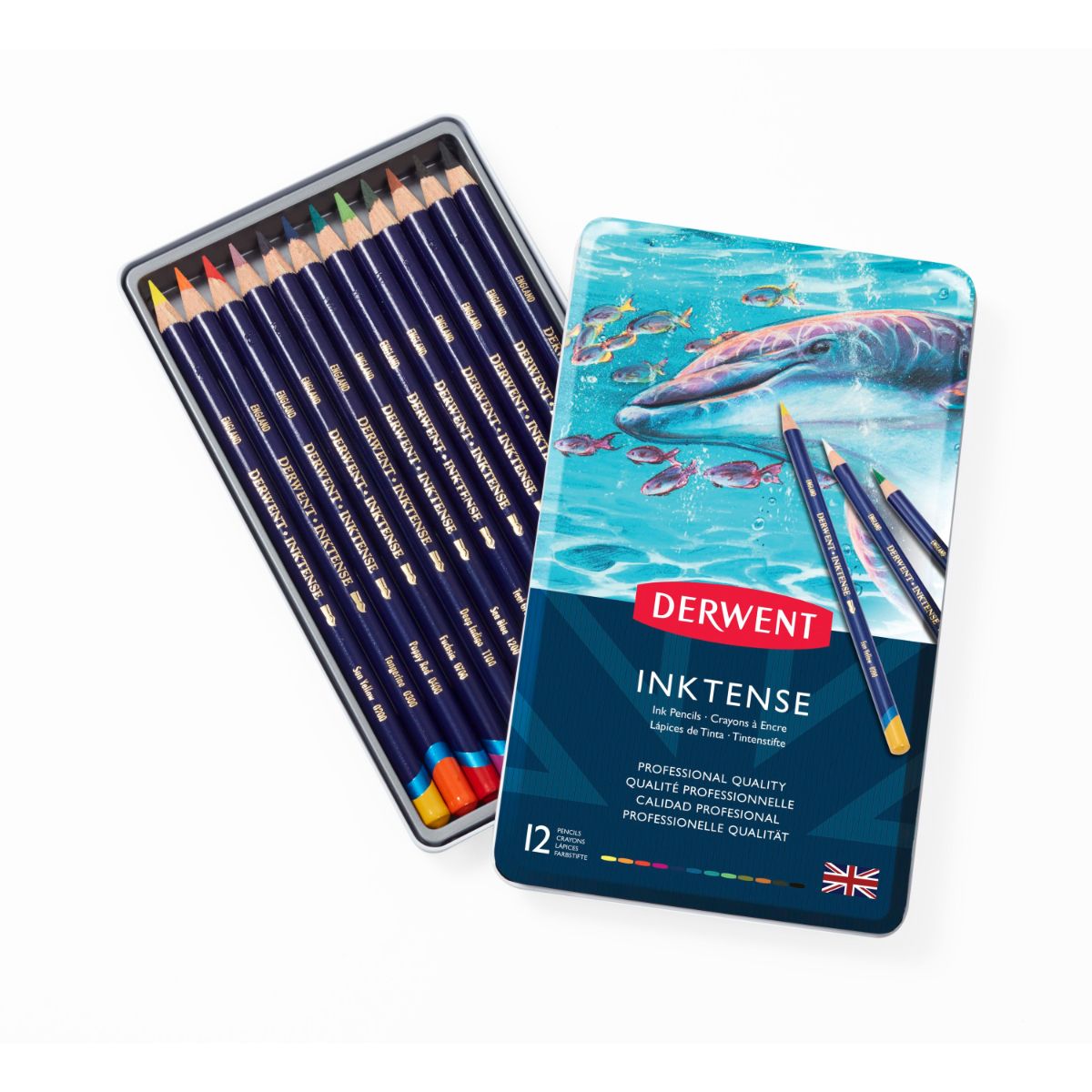 ダーウェント インクテンスペンシル メタルケース 12色セット 文具 高級色鉛筆 布ペン イギリス製