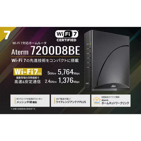 無線LANルーター Aterm(親機/Wi-Fi7/11be/5764＋1376MbpsIPv6対応/メッシュ中継機能)