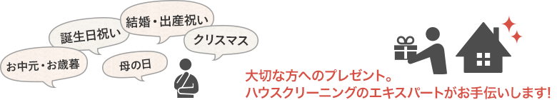 大切な方へのプレゼント。ハウスクリーニングのエキスパートがお手伝いします!