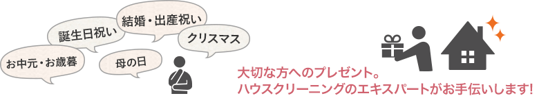 大切な方へのプレゼント。ハウスクリーニングのエキスパートがお手伝いします!