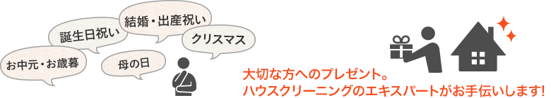 大切な方へのプレゼント。ハウスクリーニングのエキスパートがお手伝いします!