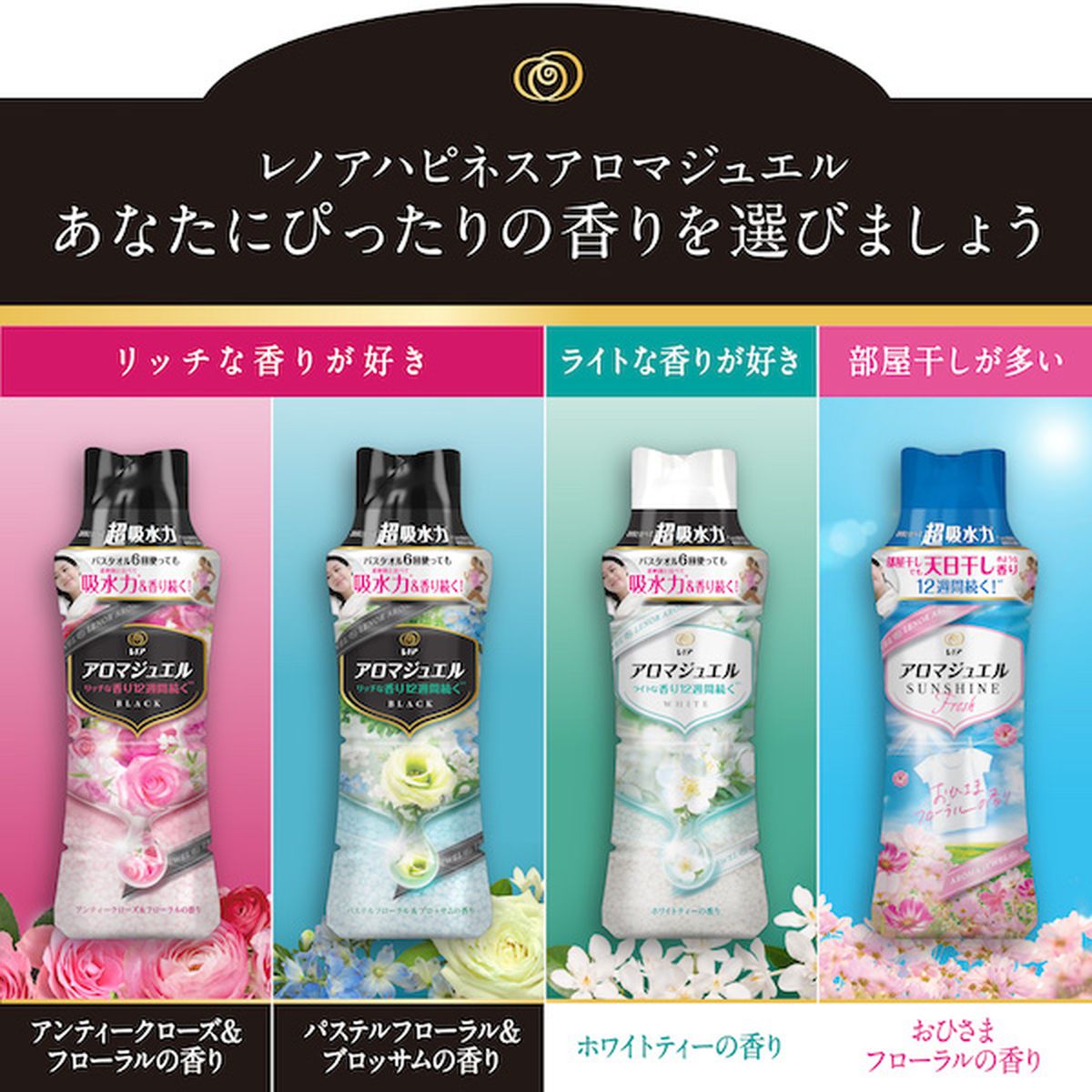 レノア ハピネス アロマジュエル 香りづけ専用ビーズ おひさまフローラルの香り 詰め替え 415ml 2袋