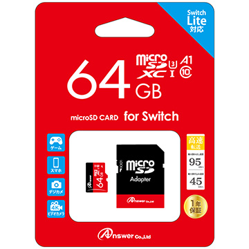 【アウトレット】Switch Lite共用　MicroSD　64GB ；アダプタ付き
