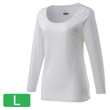 レディース　ブレスサーモ アンダーラウンドネック 長袖 オフホワイト Lサイズ