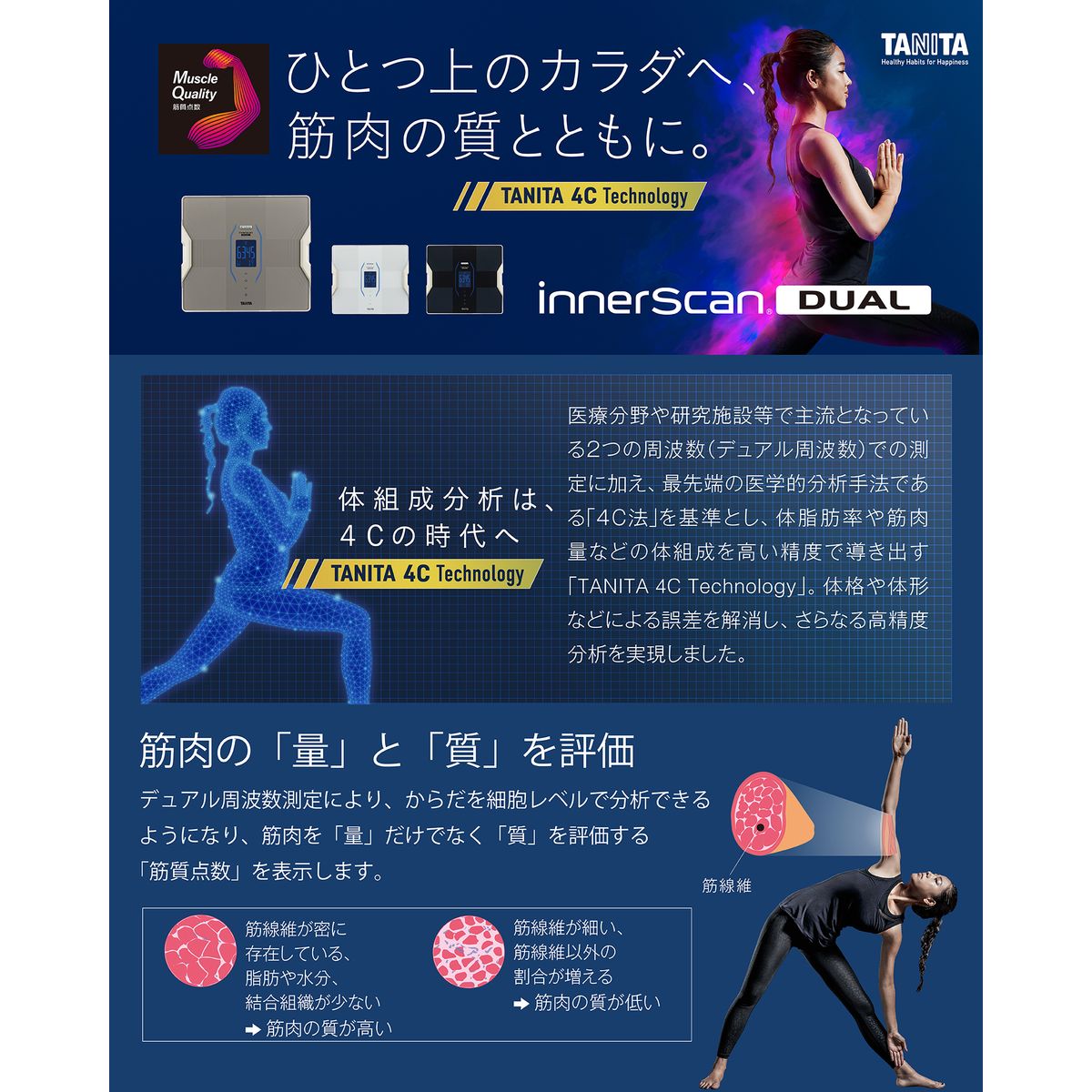 体組成計 体重計 innerScan DUAL(インナースキャンデュアル) ゴールド スマホ連動 日本製