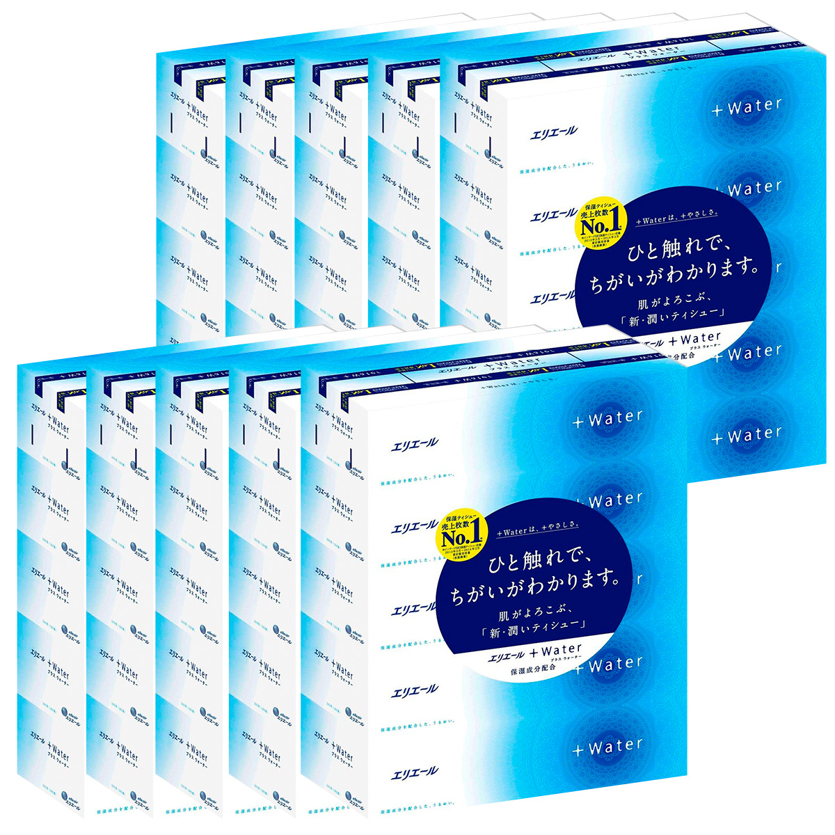 ひかりｔｖショッピング エリエール プラスウォーター ティッシュペーパー 180枚 5箱 10パック 大王製紙