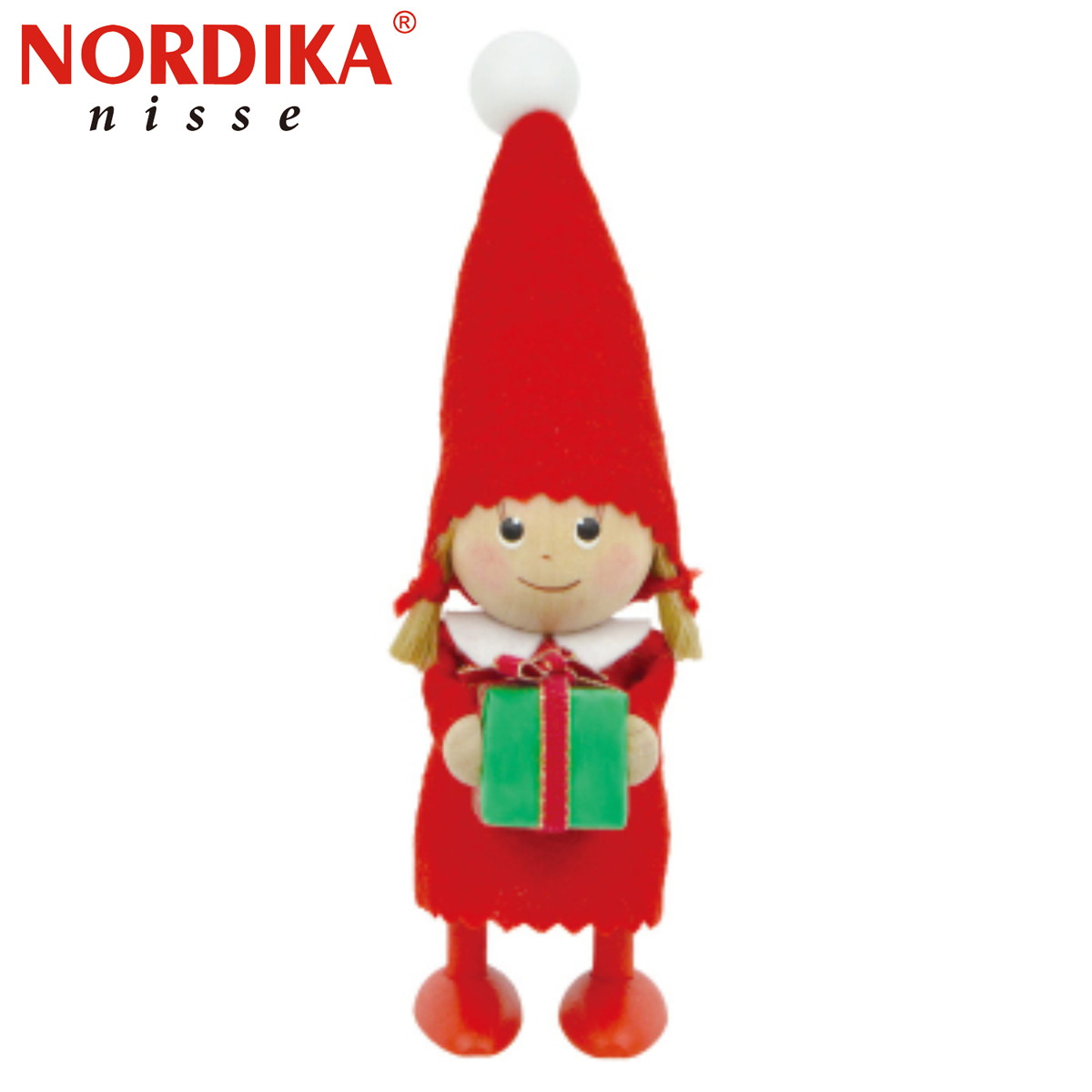 ノルディカ ニッセ クリスマス 木製人形 ﾌﾟﾚｾﾞﾝﾄを持った女の子 グリーン