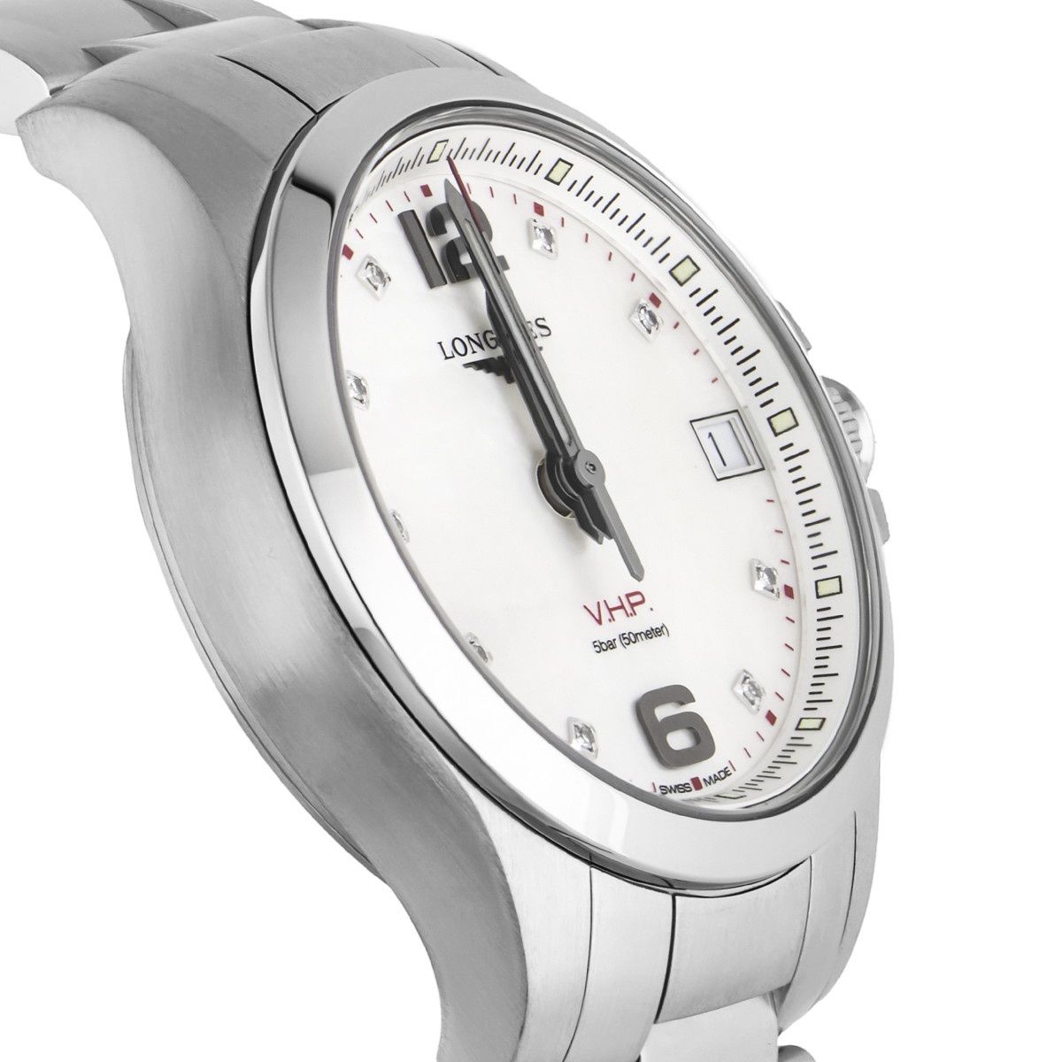 ■腕時計 レディース コンクエストV.H.P ホワイトパール SS/ﾀﾞｲﾔ SS