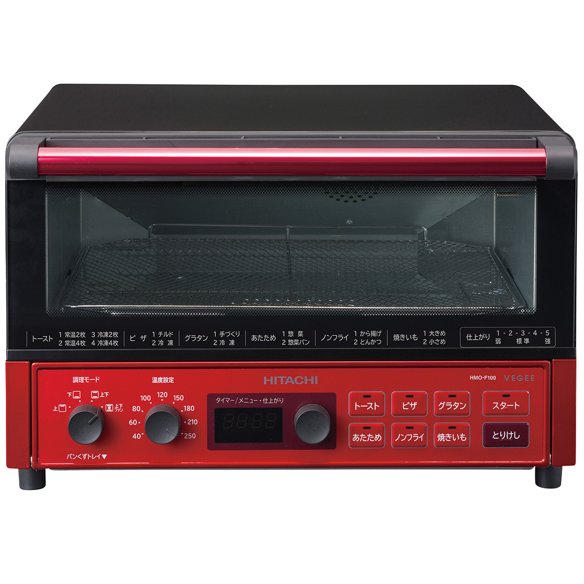 コンベクション オーブントースター 1300W 4枚焼き 遠赤ヒーター ノンフライ調理 メタリックレッド