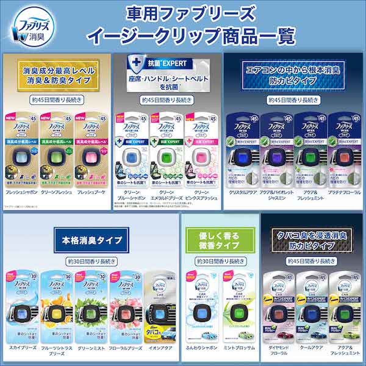 ファブリーズ 消臭芳香剤 車用 イージークリップ 消臭成分 最高レベル クリーンフレッシュ 2.2ml×24個