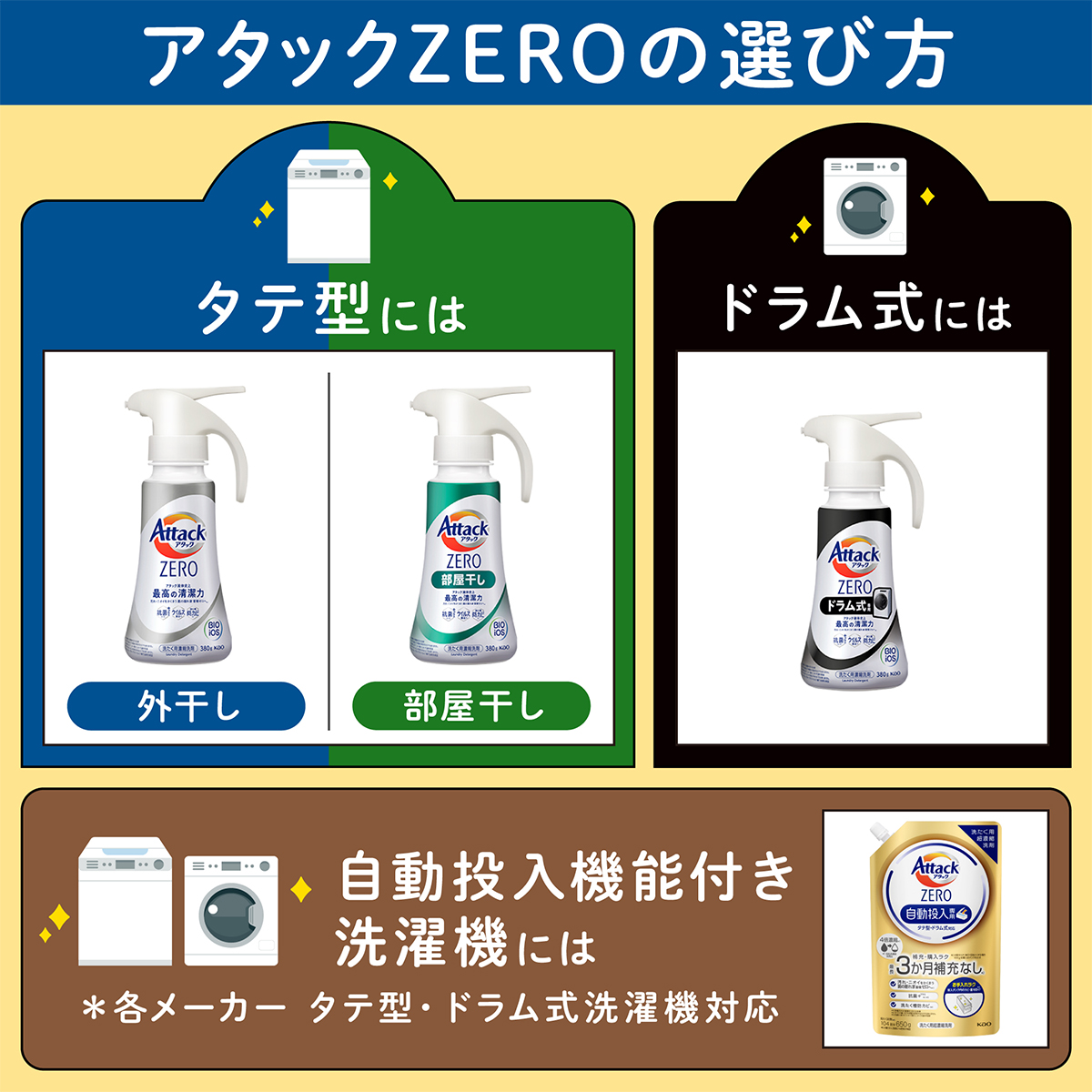アタックZERO Attack ZERO 洗濯洗剤 ドラム式専用 詰め替え 超特大 2000g×4袋