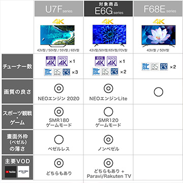 65V型４K液晶TV　BS/CS4Kチューナー内蔵　E6Gシリーズ【配送のみ 設置なし 軒先渡し】