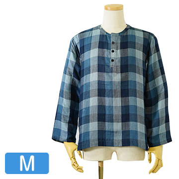 マシュマロガーゼ ブロックチェック メンズ Tシャツ ブルーグリーン M