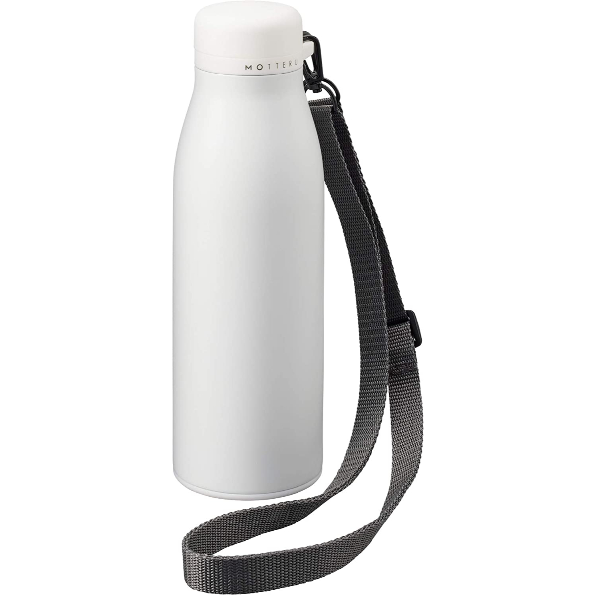 MOTTERU ショルダーサーモステンレスボトル 500ml ホワイト 水筒 保冷 保温 真空断熱 直飲み スクリュー式 ショルダー付き