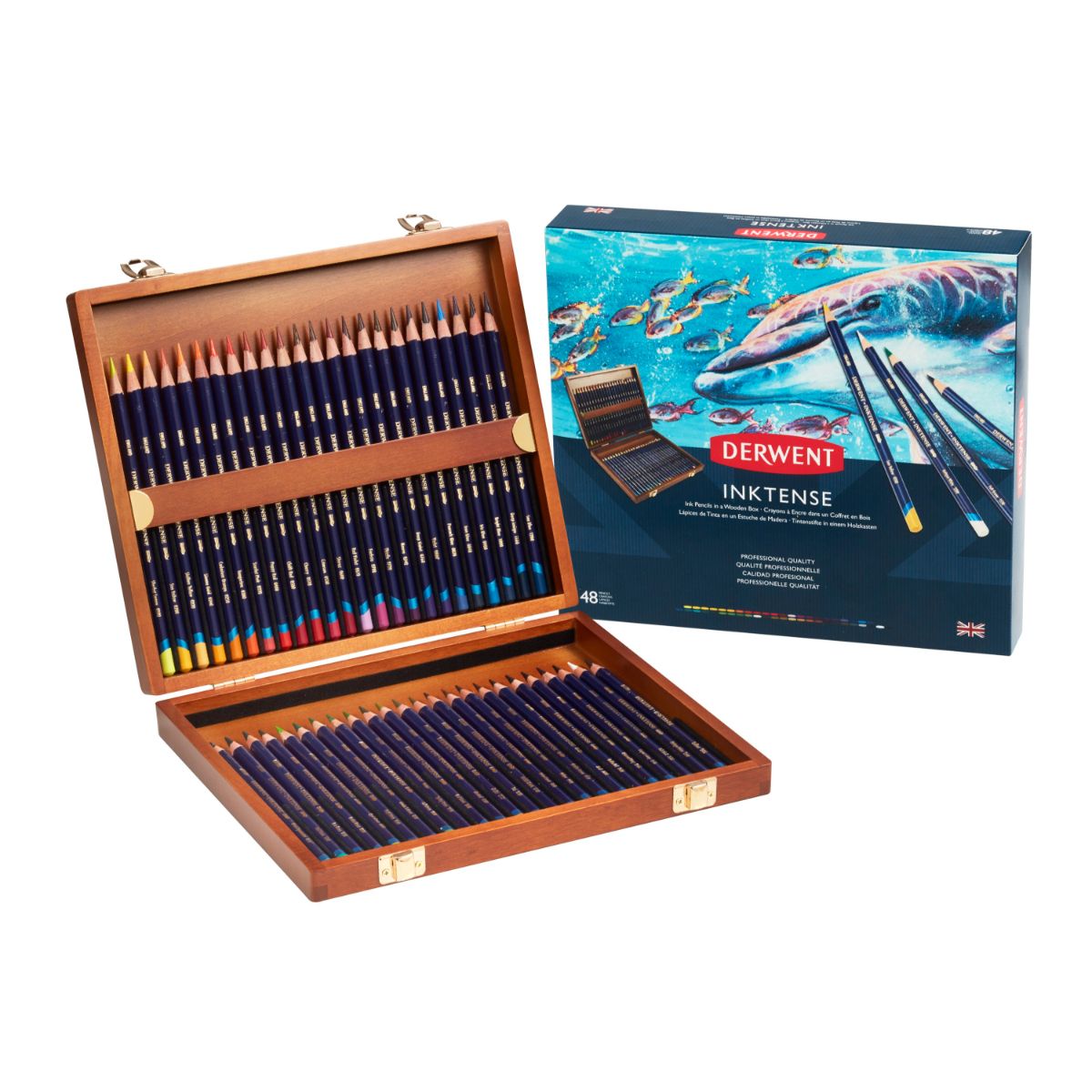 ダーウェント インクテンスペンシル ウッドボックス 48色 文具 高級色鉛筆 布ペン イギリス製