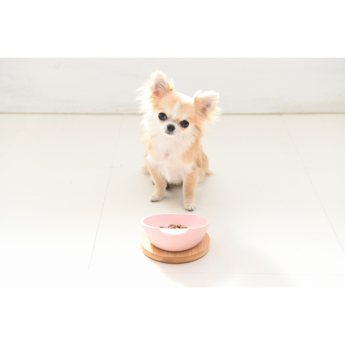 CaluluPetit ペット 小型犬向け バンブーフードボウル ピンク フリー 竹製