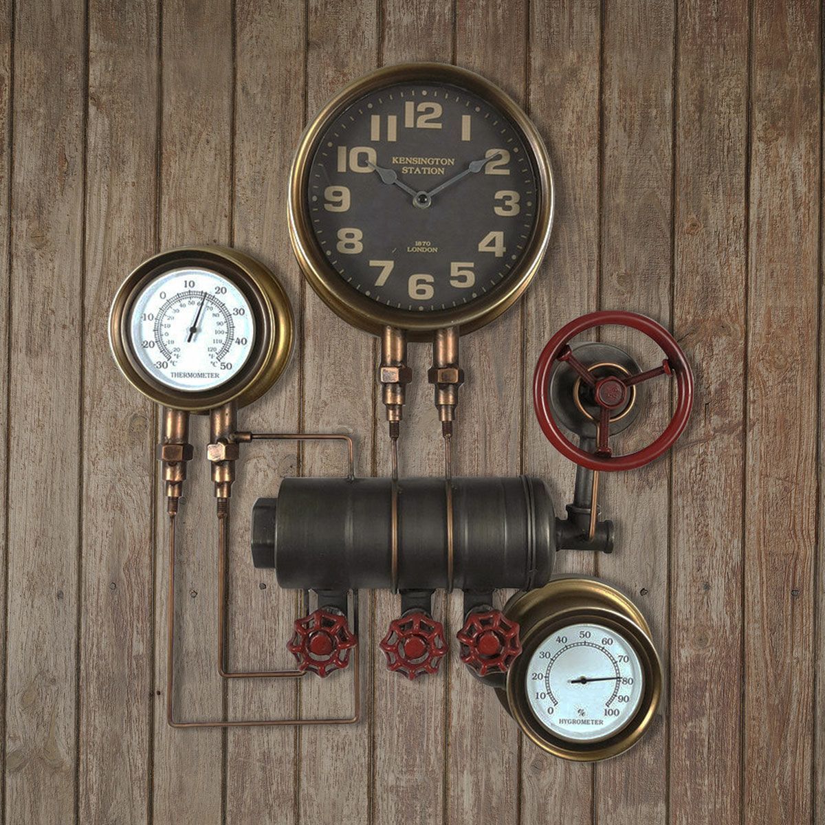 掛け時計 温度計 湿度計 steampunk ウォールクロック ブラック