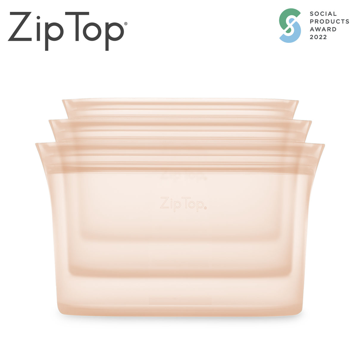 ZipTop お得ディッシュ3点セット(Ｓ・Ｍ・Ｌサイズ)  シリコン製保存容器 食洗機対応 ピーチ