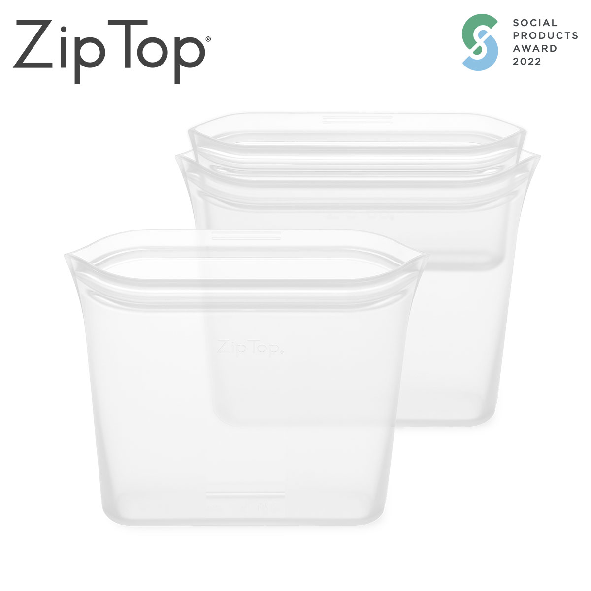 ZipTop お得バッグ サンドイッチ3点セット(Ｓ・Ｍ・Ｌサイズ) シリコン製保存容器 食洗機対応 フロスト