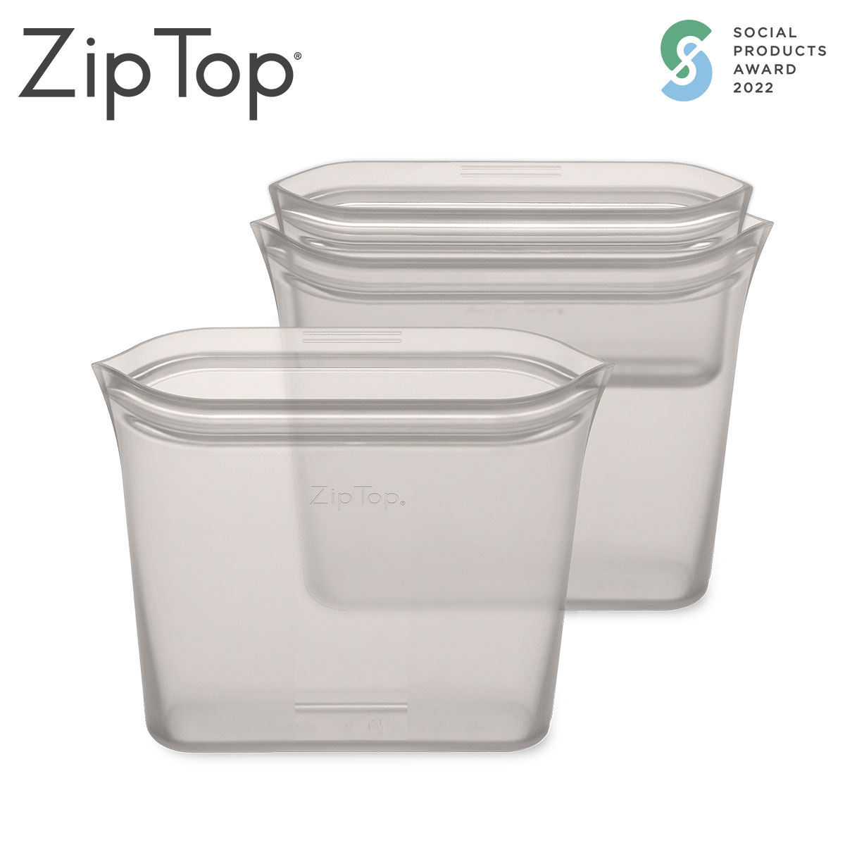 ZipTop お得バッグ サンドイッチ3点セット(Ｓ・Ｍ・Ｌサイズ) シリコン製保存容器 食洗機対応 グレー