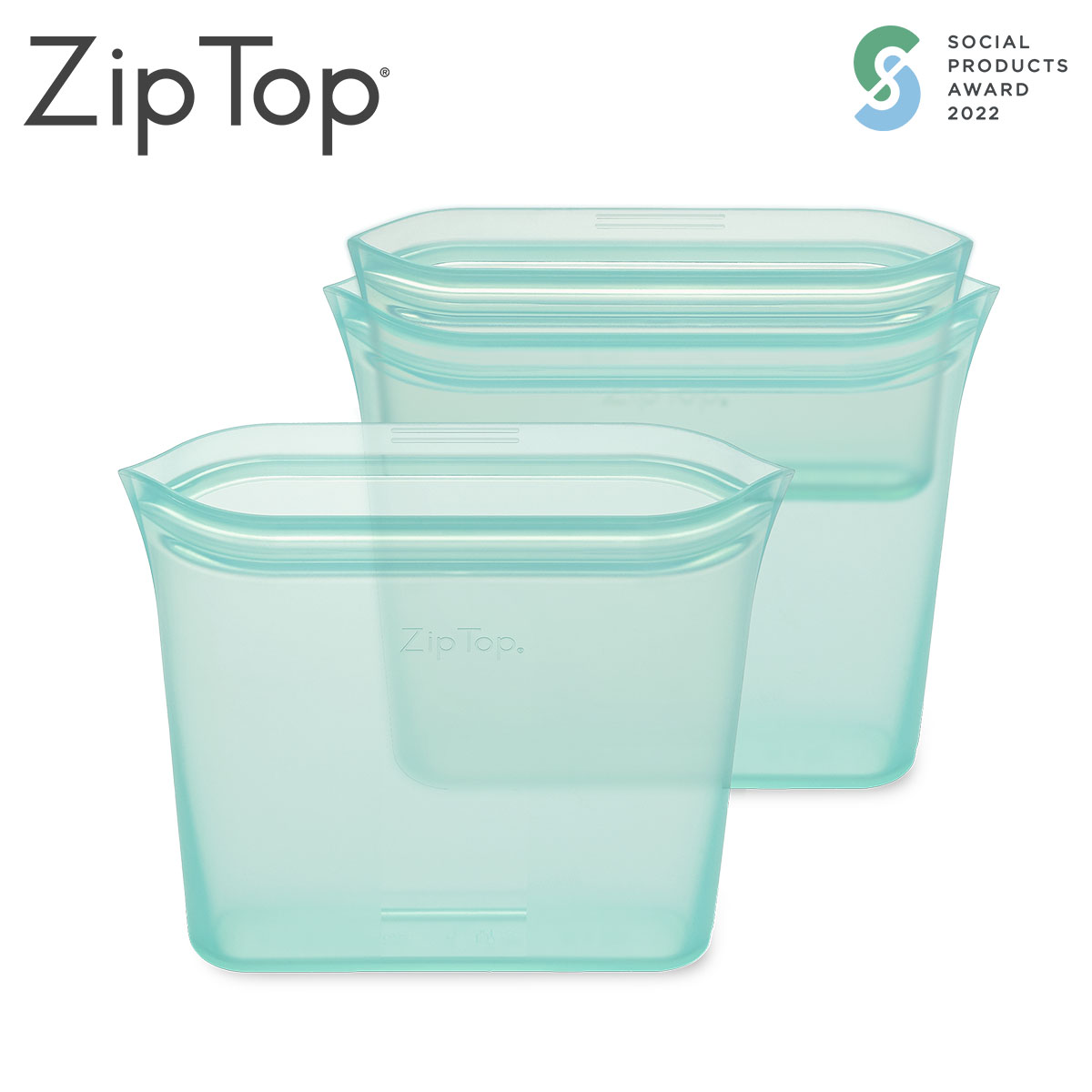 ZipTop お得バッグ サンドイッチ3点セット(Ｓ・Ｍ・Ｌサイズ) シリコン製保存容器 食洗機対応 ティール