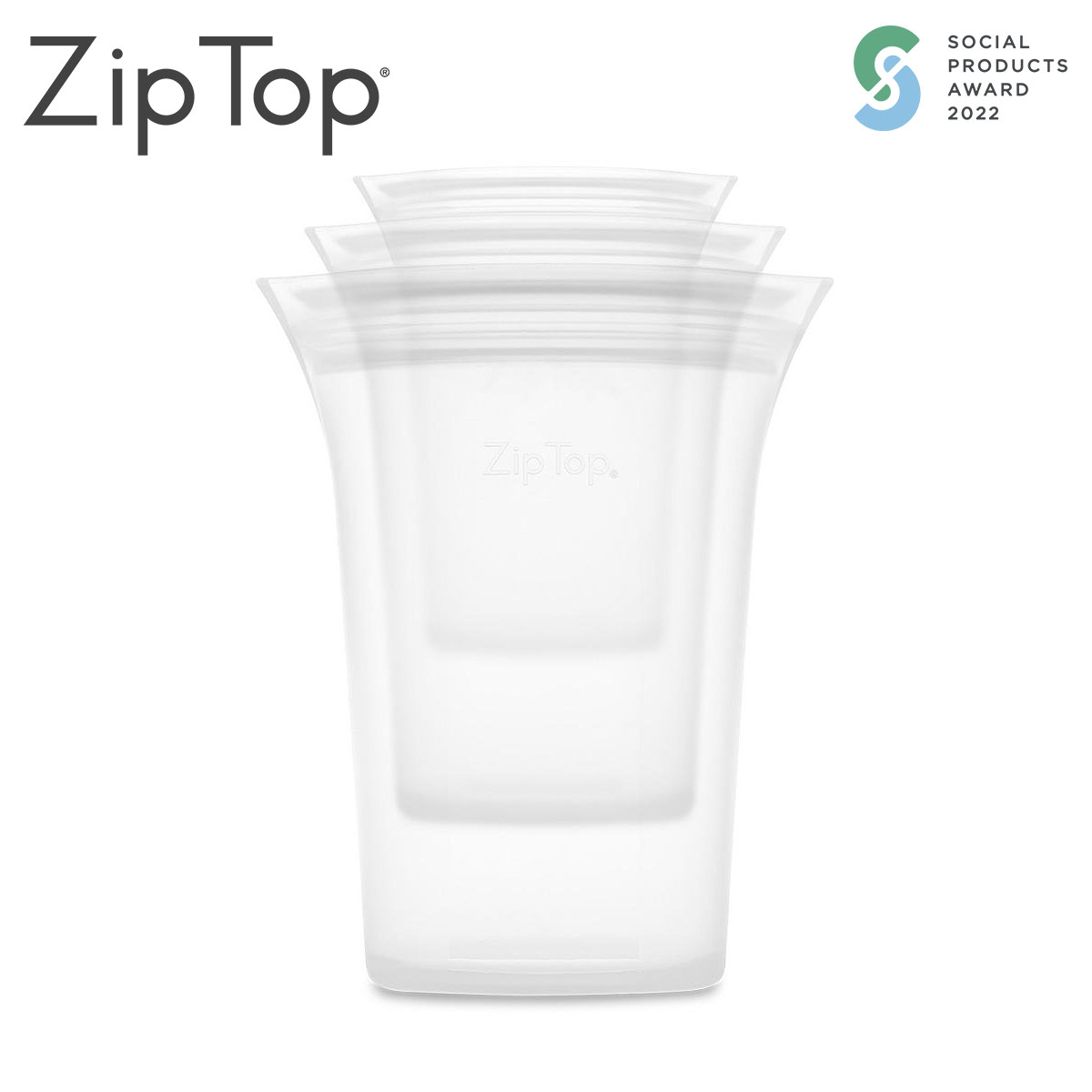 ZipTop お得カップ3点セット(Ｓ・Ｍ・Ｌサイズ)  シリコン製保存容器 食洗機対応 フロスト