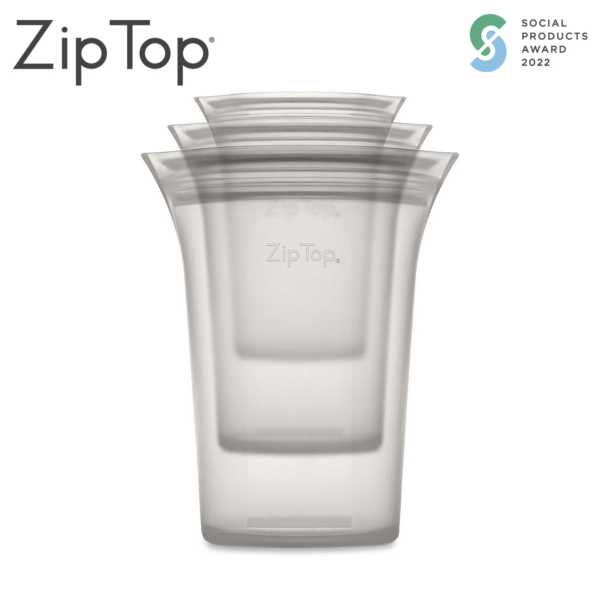 ZipTop お得カップ3点セット(Ｓ・Ｍ・Ｌサイズ)  シリコン製保存容器 食洗機対応 グレー