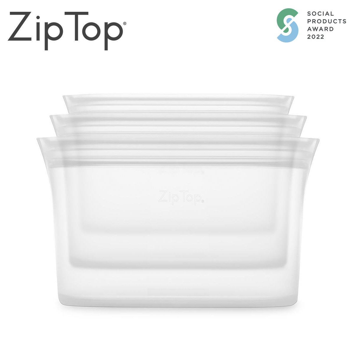 ZipTop お得ディッシュ3点セット(Ｓ・Ｍ・Ｌサイズ)  シリコン製保存容器 食洗機対応 フロスト
