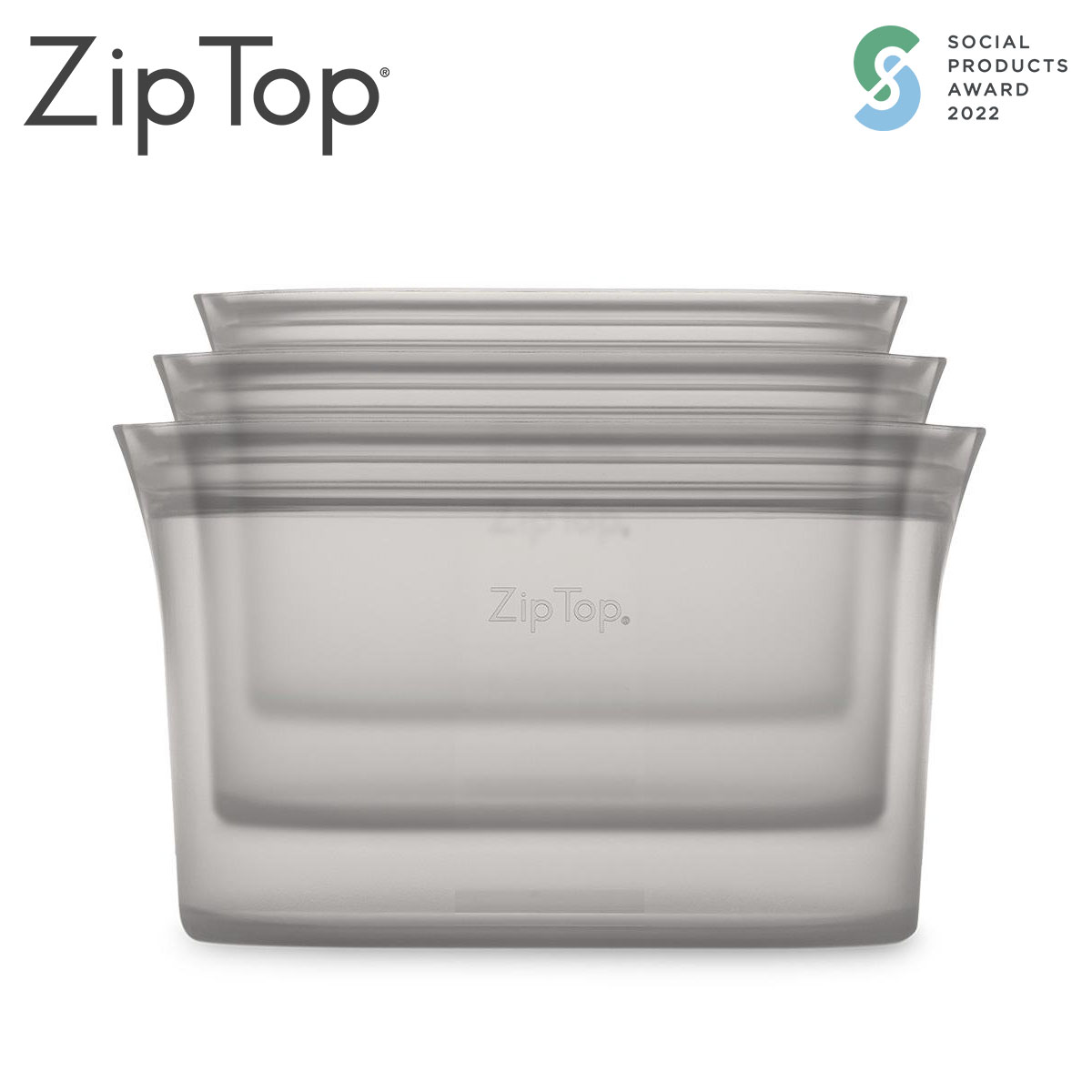 ZipTop お得ディッシュ3点セット(Ｓ・Ｍ・Ｌサイズ)  シリコン製保存容器 食洗機対応 グレー