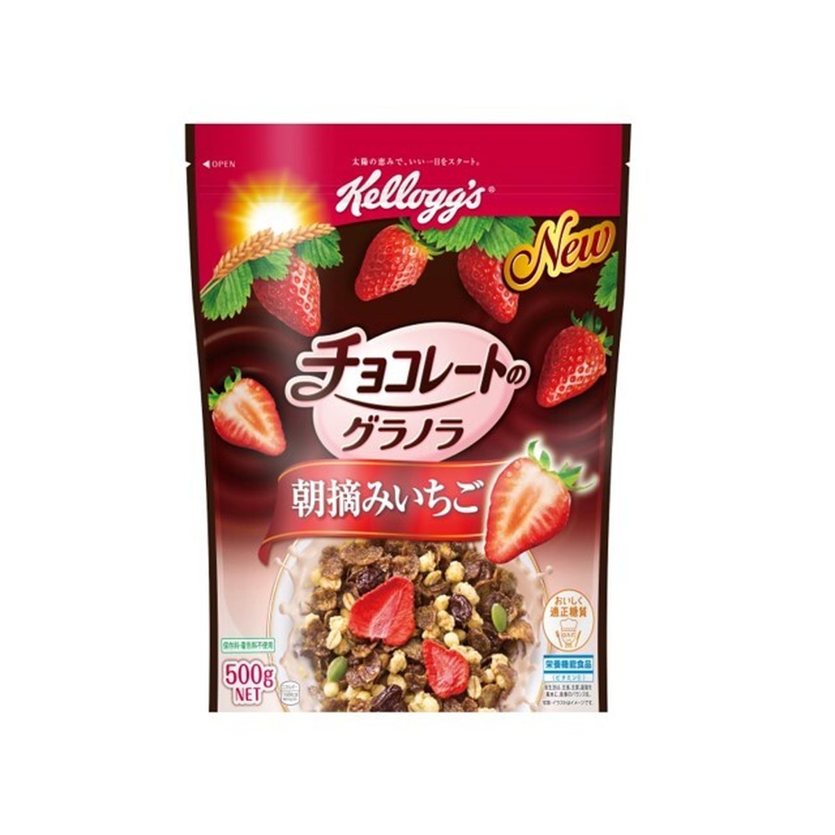 【6個入り】ケロッグ チョコレートのグラノラ 朝摘いちご 500g