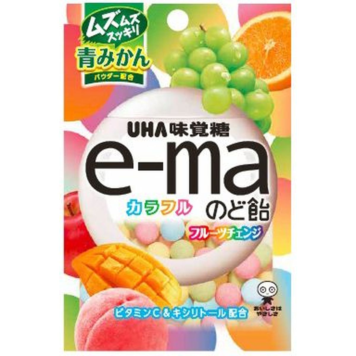 【10個入リ】UHA味覚糖 UHAピピン e-maノド飴 カラフルフルーツチェンジ 28g