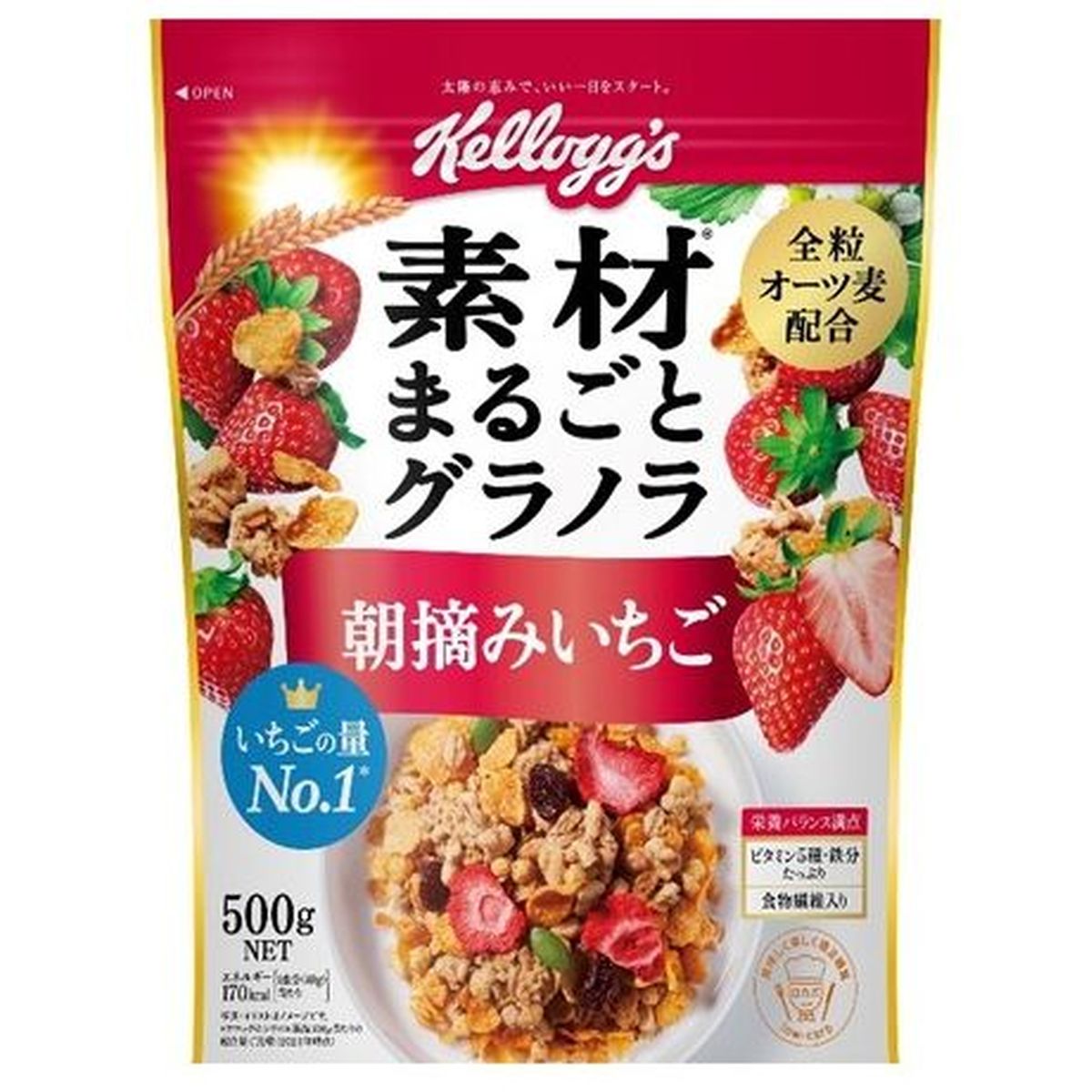 【6個入リ】日本ケロッグ 素材グラノラ朝摘ミイチゴ 500g