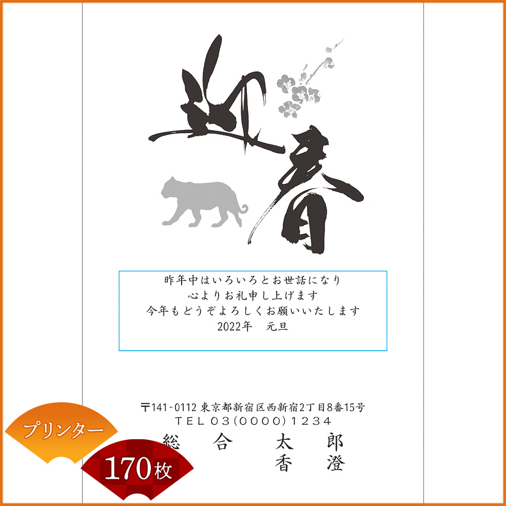 ひかりｔｖショッピング 年賀状印刷 年賀はがき代込み 寅年 22年 令和四年 モノトーン年賀状 挨拶文章選択あり プリンター 170枚セット 1022 Nttぷらら
