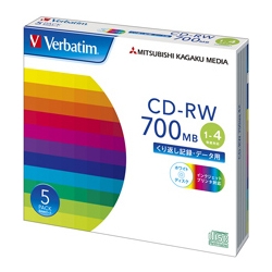 Verbatim CD-RW 700MB データ用 4倍速 5枚スリム 白 SW80QP5V1
