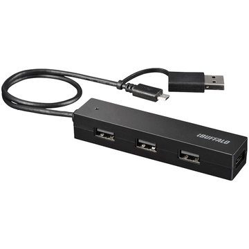 USB2.0 4ポートハブ 変換コネクター付 ブラック