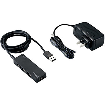 USB2.0ハブ/ACアダプタ付/セルフパワー/4ポート/ブラック