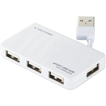 USB2.0ハブ/ケーブル収納/バスパワー/4ポート/ホワイト