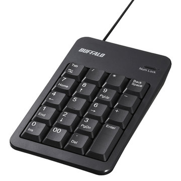 有線テンキーボード Tabキー/USBハブ付き ブラック