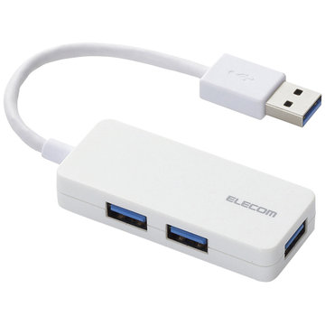 USB3.0ハブ/ケーブル固定/バスパワー/3ポート/ホワイト