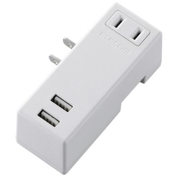 USBタップ/USBメスx2/ACx1/横挿し/2.1A/ホワイト