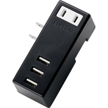USBタップ/USBメスx3/ACx1/横挿し/2.1A/ブラック