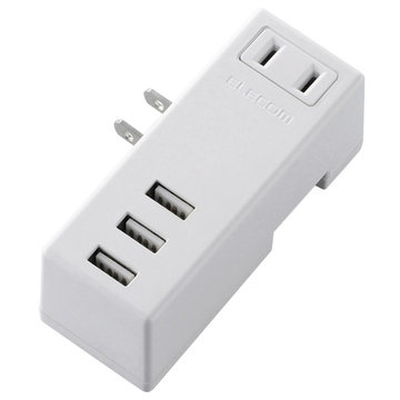 USBタップ/USBメスx3/ACx1/横挿し/2.1A/ホワイト