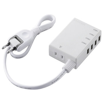 USBタップ/USBメスx4/ACx1/ケーブル/3.1A/ホワイト