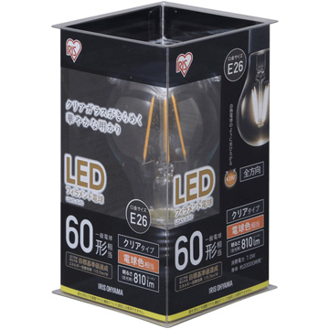 LEDフィラメント電球 E26 60形 電球色 非調光クリア