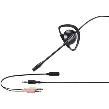 片耳イヤフック式ヘッドセット 4極&3極ミニ接続 ブラック