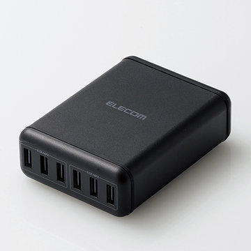 スマホ・タブレットAC充電器/USB-A6/ブラック