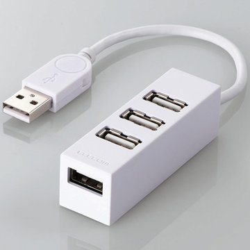 USB2.0ハブ/バスパワー/4ポート/10cm/ホワイト
