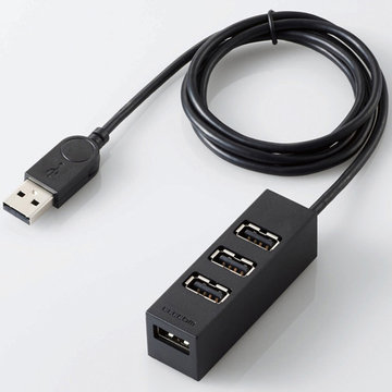 USB2.0ハブ/バスパワー/4ポート/100cm/ブラック