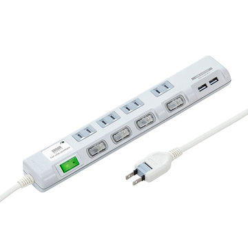USB充電付節電タップ(面ファスナー付・2P・4個口・3m)
